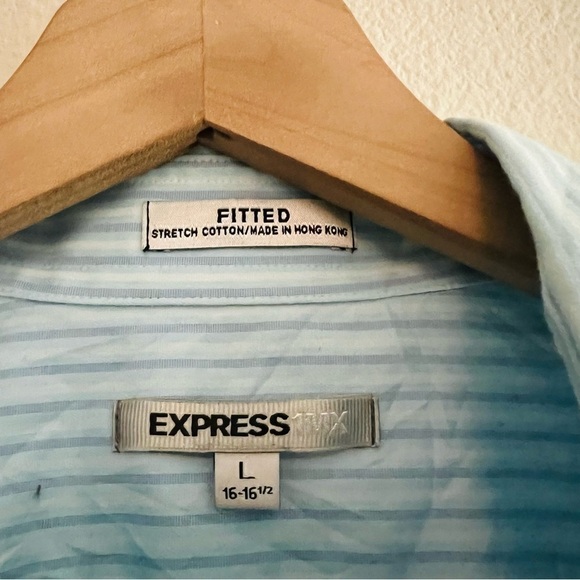 EXPRESS Men's Blue/White Striped Fitted Dress Shirt Size Large/16-16.5 - Picture 6 of 6